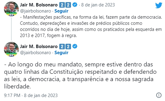 bolsonaro diz que depredacoes e invasoes fogem a regra da democracia eca1 1